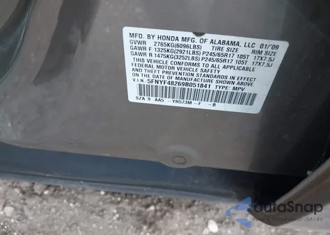 2009 Honda Pilot Lx из США, поврежденный, VIN 5FNYF48269B051841